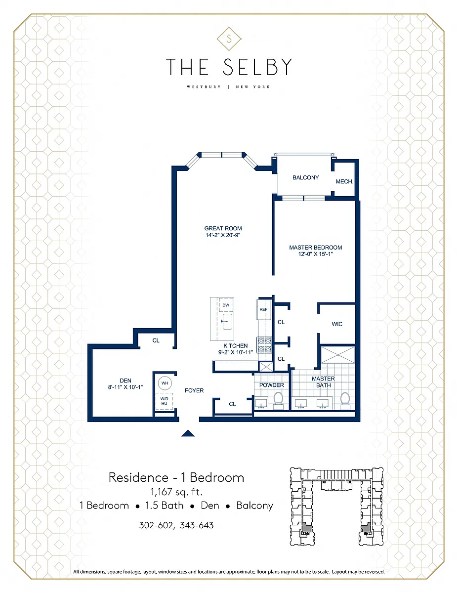 Floor plan 1 Bed - 1.5 Bath - Den - Balcony