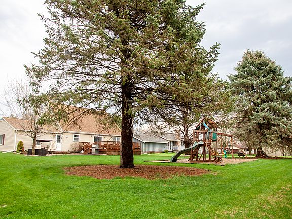 Backyard with mature trees.