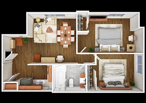 Floor plan B1. 2 Bedroom/1 Bath