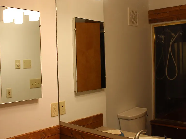 Master bathroom has an enclosed shower and tub.