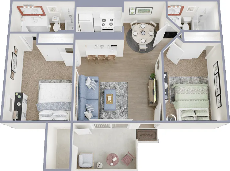 Two Bed Two Bath A Floorplan Diagram