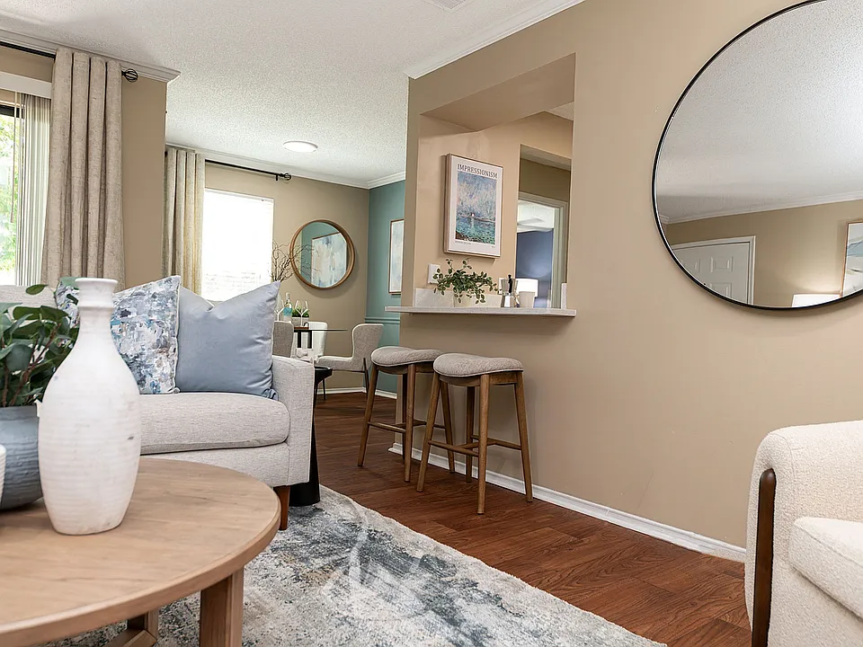 Living room with hardwood-style flooring
