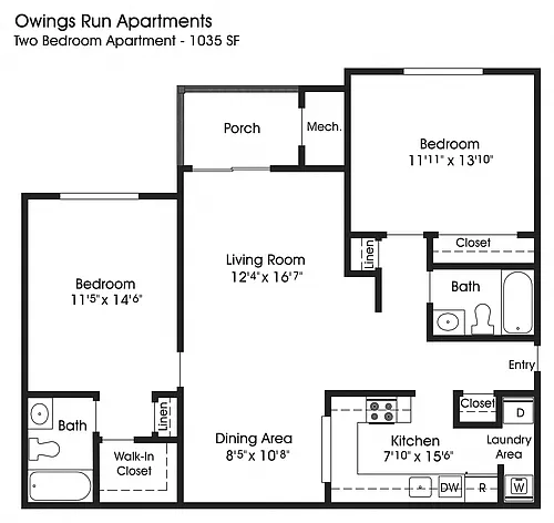 Floor plan 2BR 2BA (1035sf)