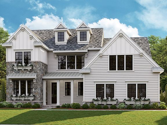 Huntley A - American Cottage 3-Car Side Load Garage, black windows Note Renderings may show opt