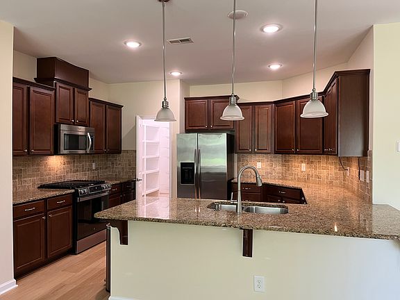 great-room/kitchen, facing south. new slide-in gas range with griddle, Bosch 3-rack stainless-interior dishwasher, undercabinet lighting, walk-in pantry with built-in & adjustable shelves.