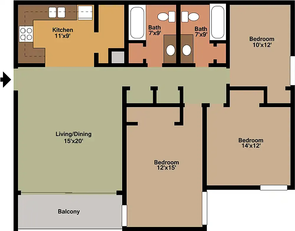 Floor plan 3 Bedroom 2 Bath