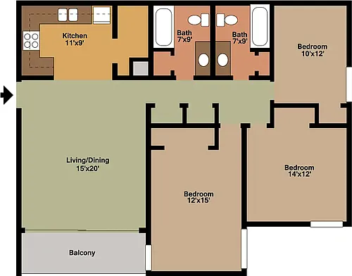 Floor plan 3 Bedroom 2 Bath