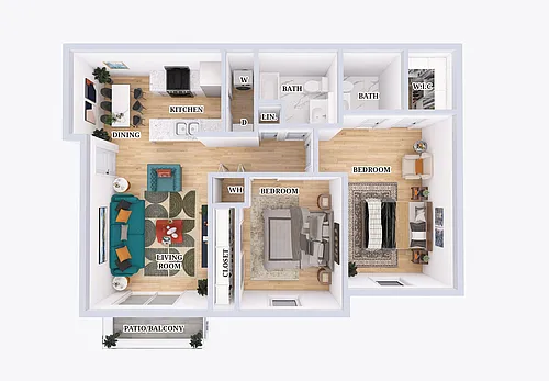 Floor plan 2 Bed, 1.5 Bath - 907 Sq. Ft. (Affordable*)
