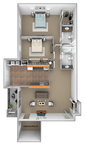 Floor plan 2 Bedroom 2 Bedroom with partial Alcove and window