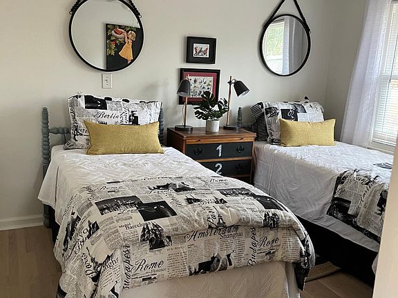 Comfortable twin beds. This room has two dressers.