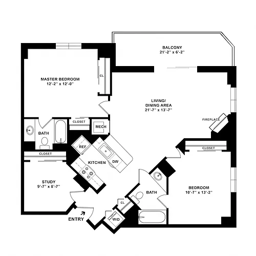 Floor plan 2 Bed/2 Bath Den-B06