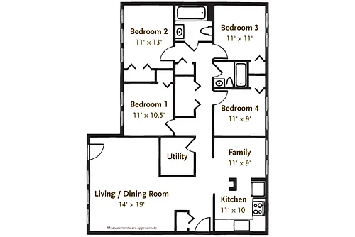Floor plan 4 Bed 2 Bath Garden