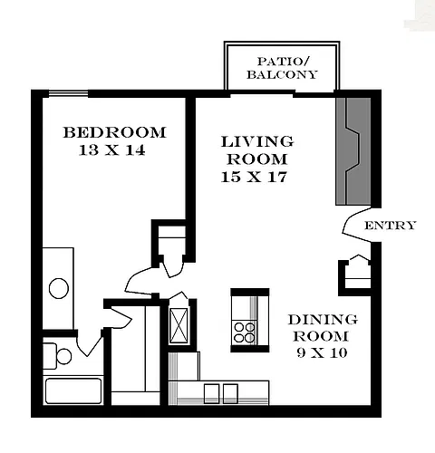 Floor plan 1 Bedroom 750 SF