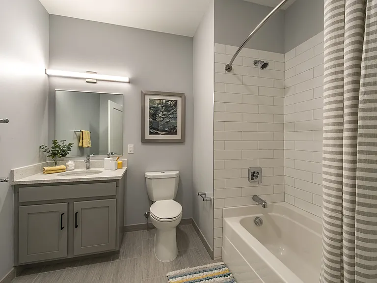 Bathrooms with Tiled Flooring, Deep Tubs or Glass Showers in 2 Bedroom Apartment Styles
