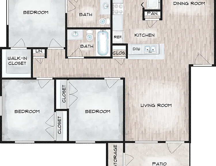 C1 Three Bedroom Floorplan Diagram