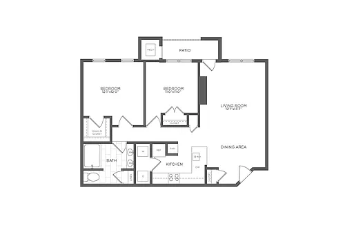 Floor plan 2 Bed/1 Bath-B1