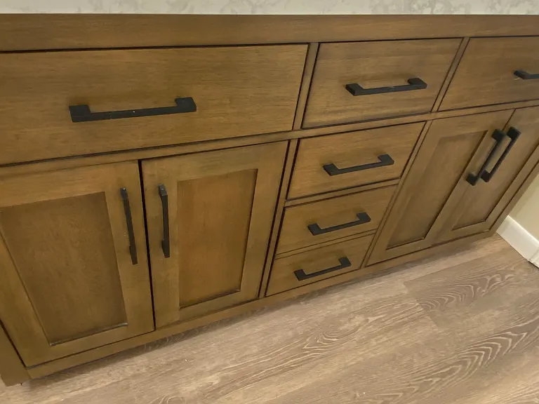 Master bath storage with dual sinks