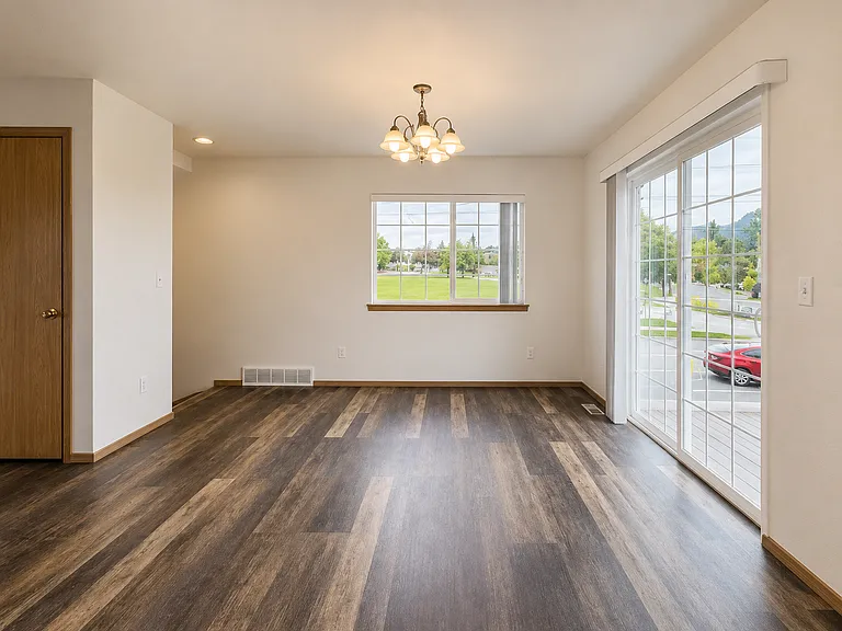 Deck access from dining area, open from kitchen.