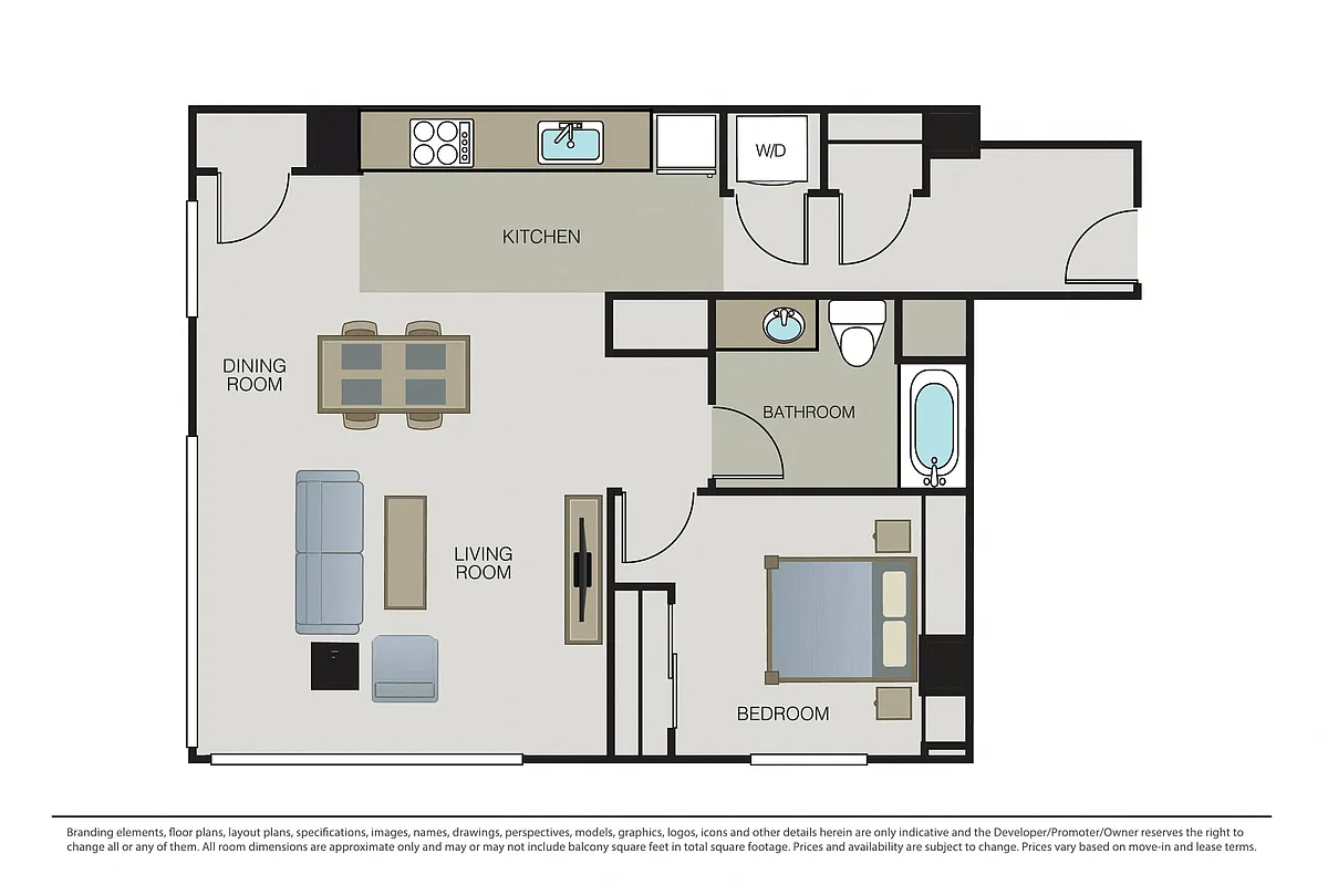 Floor plan One Bed One Bath B3