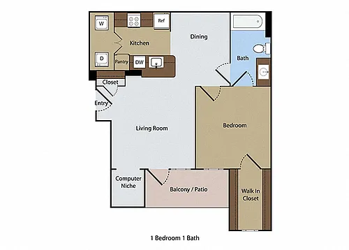 Floor plan Colonial 1 BR 1 BA