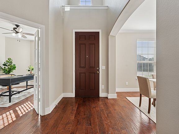 Front door and office with french doors