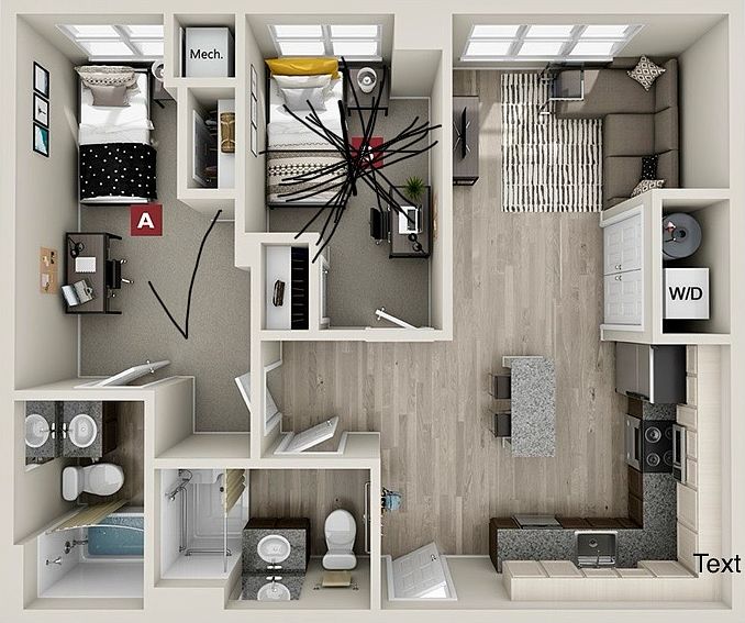 Spot A with private bathroom and big closed, the apartment is fully furnished.
The spot B its been empty all the time and closed.