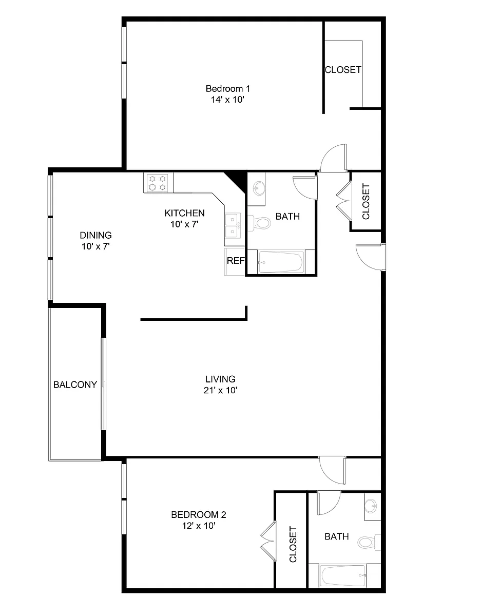 Floor plan 2 Bed 2 Bath