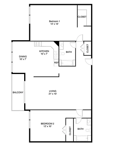 Floor plan 2 Bed 2 Bath