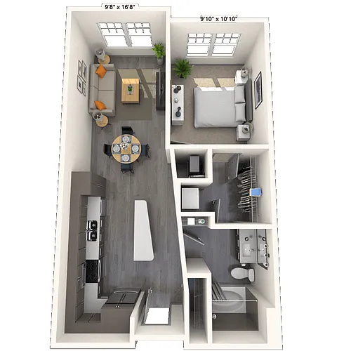 Floor plan Traditional 1x1 674-875 SF