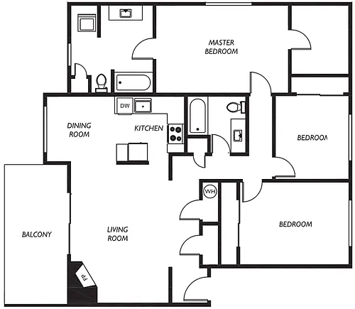 Floor plan Three Bedroom Two Bath