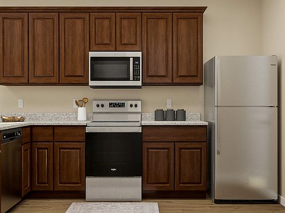 The chef-ready kitchen features all new Whirlpool appliances already included