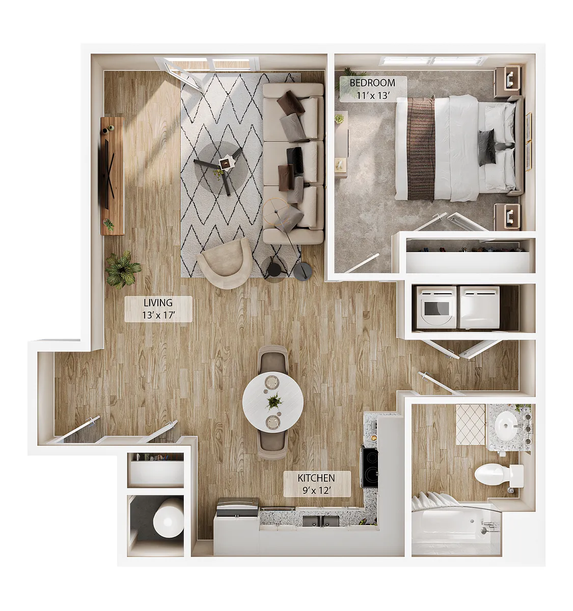 Floor plan 1 BR Bluff Courtyard