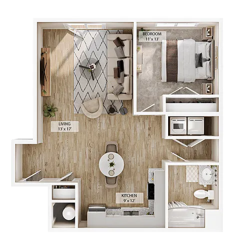 Floor plan 1 BR Bluff Courtyard