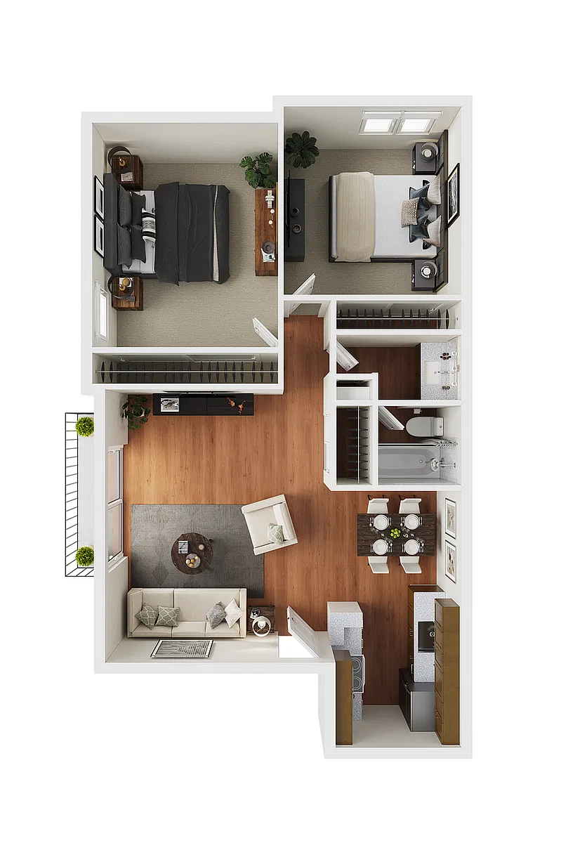 Floor plan 2 BR x 1 BA - A
