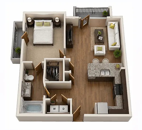 Floor plan A1 - 1Bed/1Bath - Two Balconies
