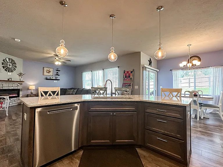 Kitchen Adjoining Living and Dining Areas