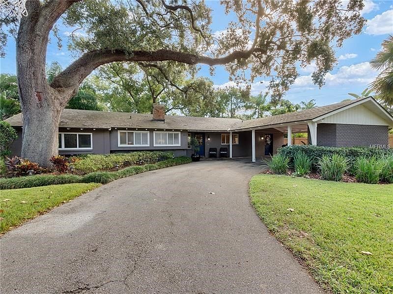 Front view with long driveway