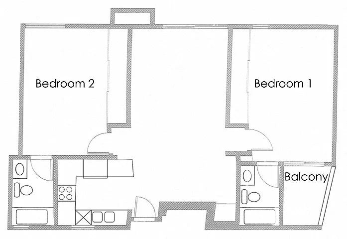 Floor plan 2BR 2BA - FLOOR PLAN E - 10969 ROCHESTER
