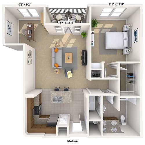 Floor plan Traditional 1x1 752-951 SF