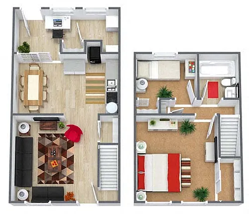 Floor plan 2 Bedroom 1 Bath Townhouse