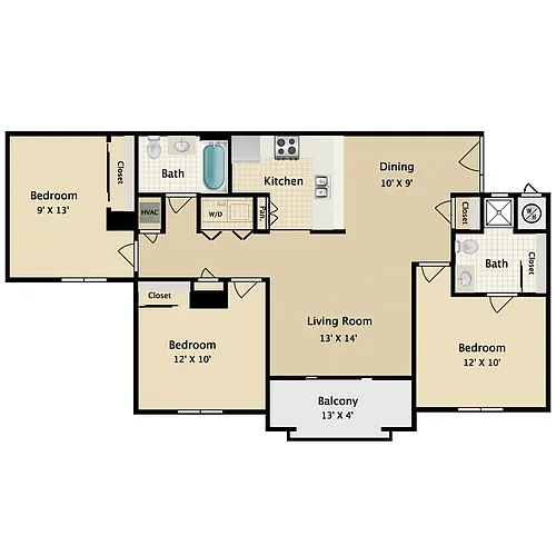 Floor plan 3 Bed 2 Bath