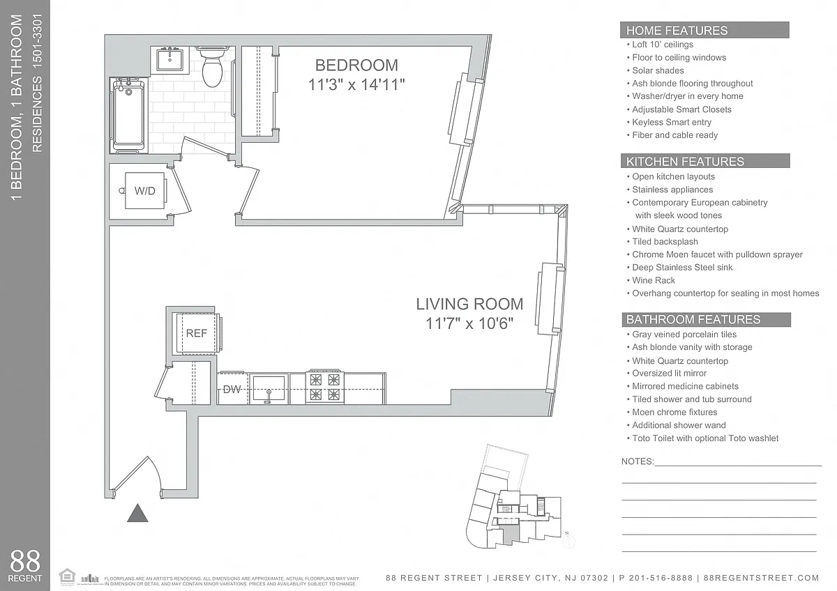 Floor plan 88 Regent-1Bed A11