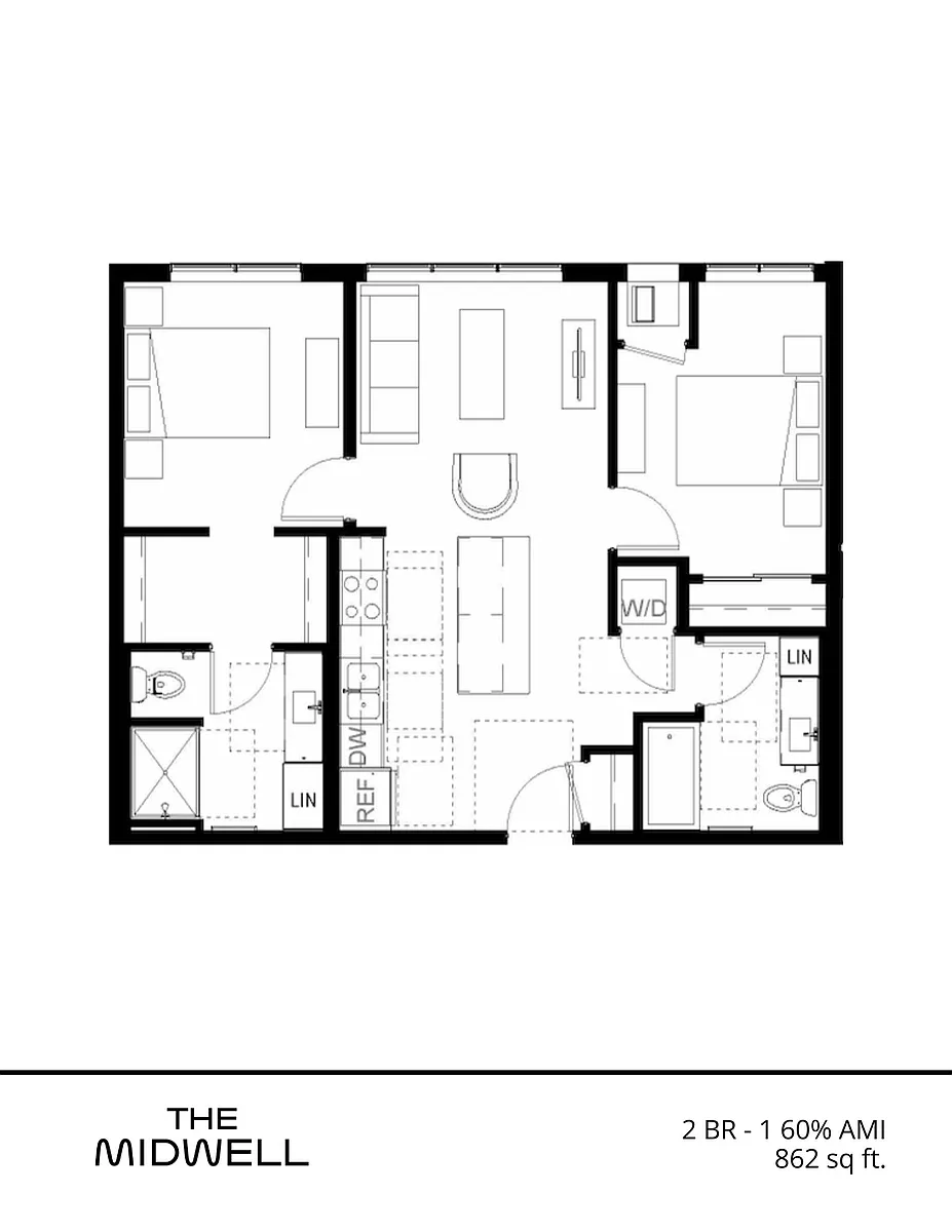 Floor plan 2 BR - 1 60% AMI