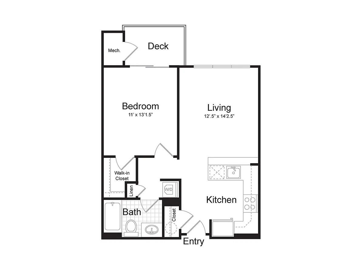 Floor plan 1-Bedroom 1-Bathroom | 656 sqft