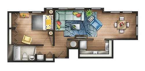 Floor plan 1 Bedroom - 1J