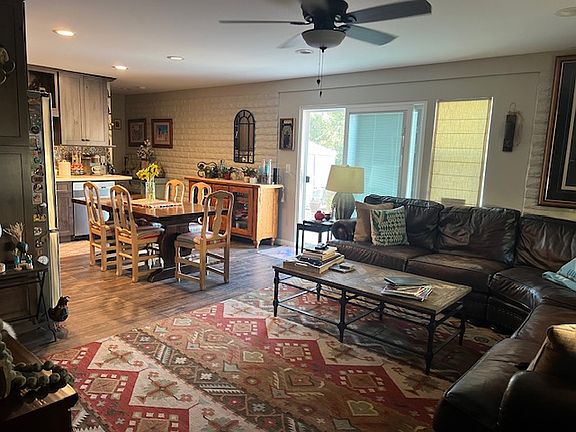 View of the family room and kitchen areas in the great room.