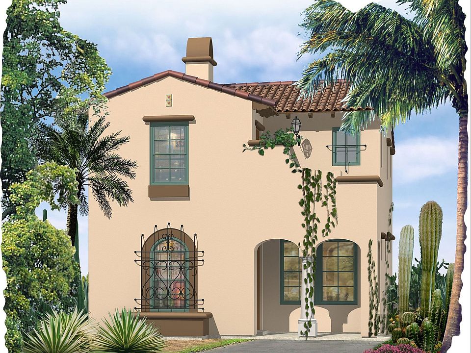 Plan 2 in a Spanish Mission elevation rendering