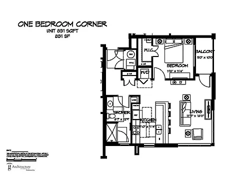 Floor plan Building B - One Bedroom E