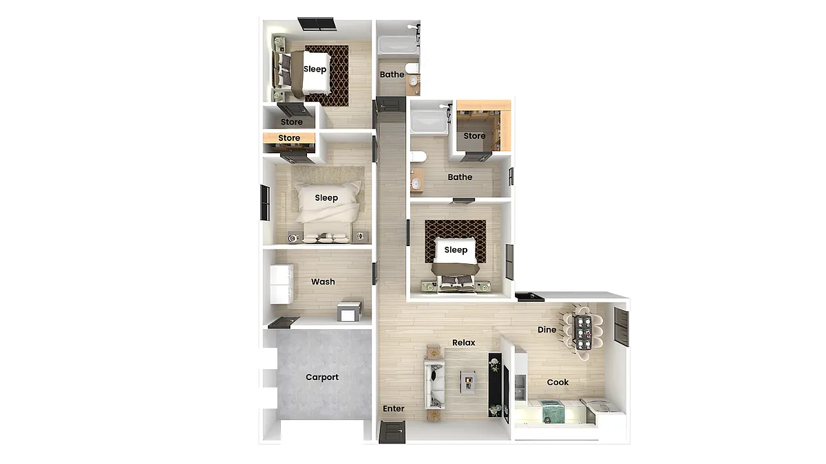 Floor plan 3 Bedroom 2 Bathroom