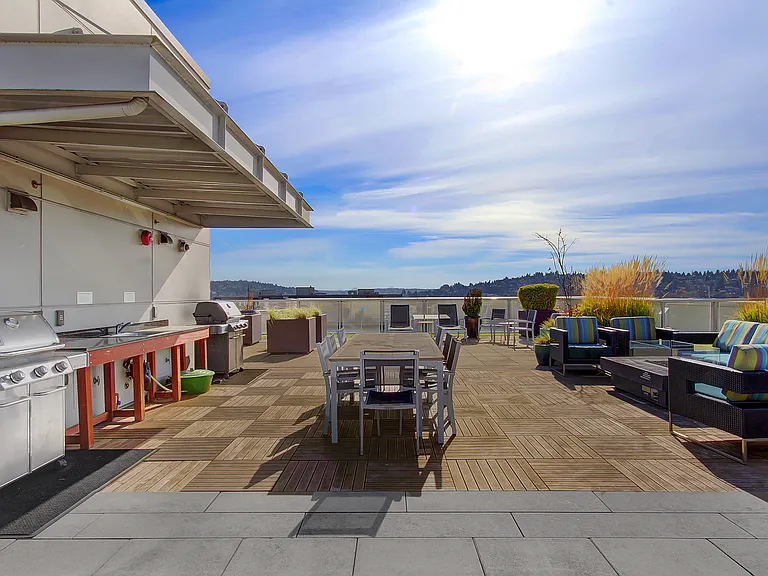 Very Cool Rooftop deck! 
With dog run area. 
Gas Firepit.